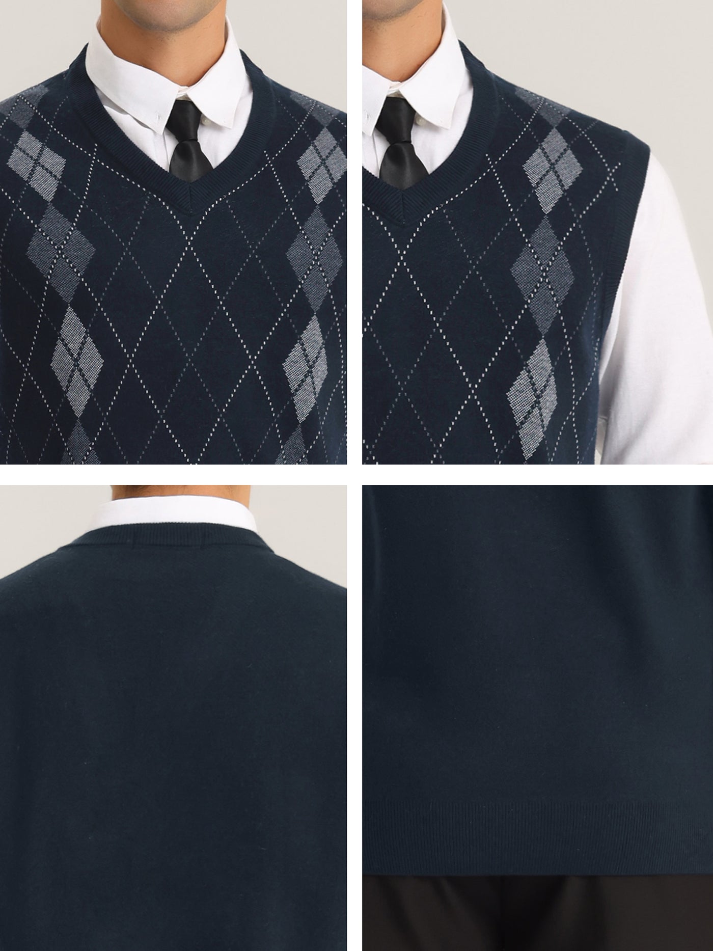 Bublédon Men's Argyle Vests Sleeveless V Neck Slim Fit Pullover Knitted Sweater