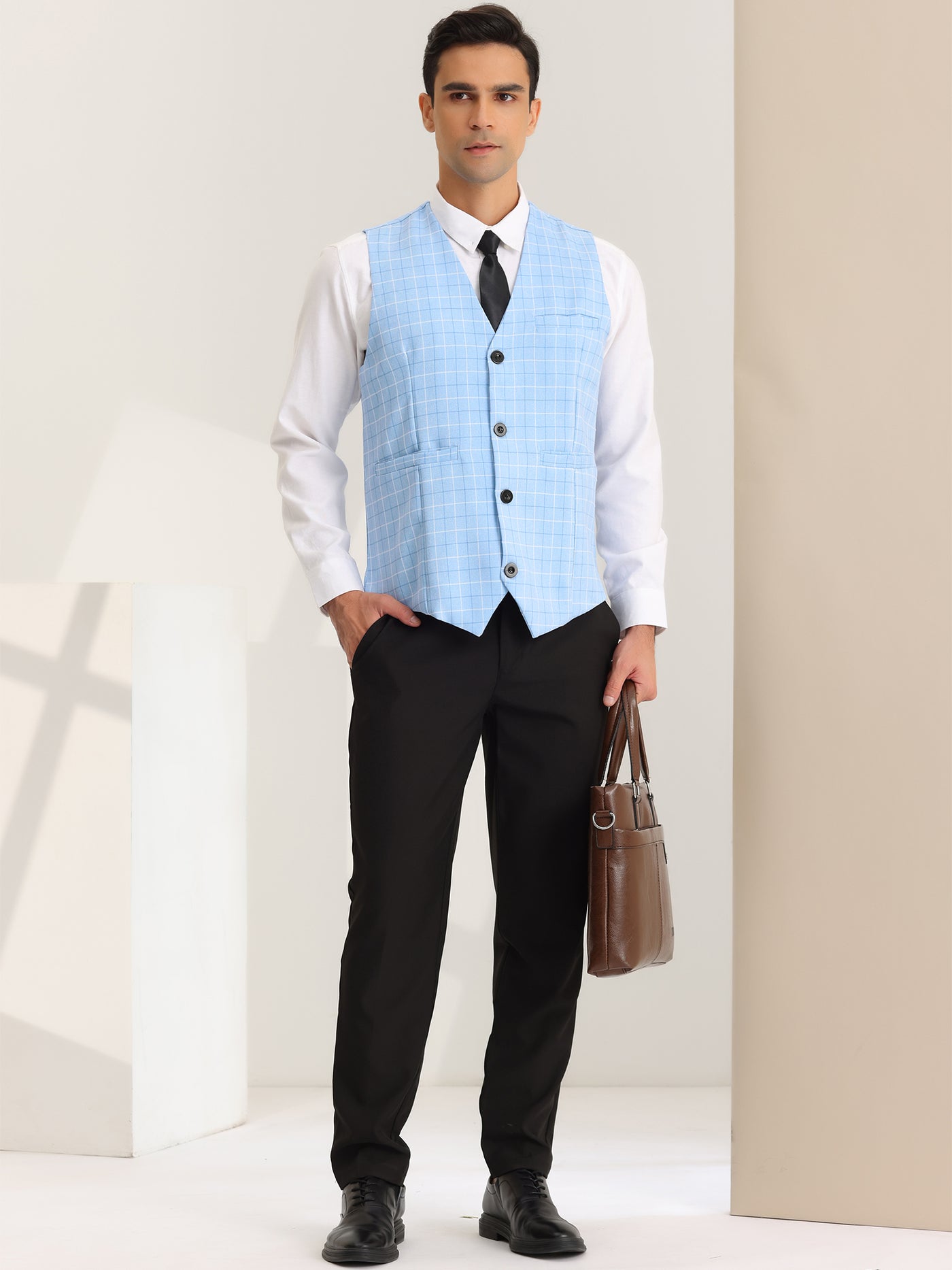 Bublédon Men's Formal Plaid Waistcoat Button Down Sleeveless Prom Checked Suit Vest