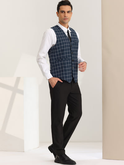 Men's Formal Plaid Waistcoat Button Down Sleeveless Prom Checked Suit Vest
