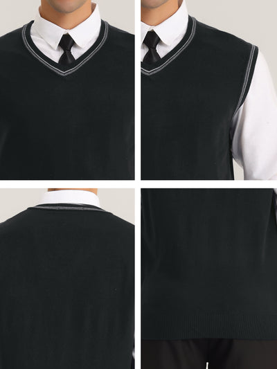 Men's Business Slim Fit V Neck Sleeveless Knitted Pullover Sweater Vest