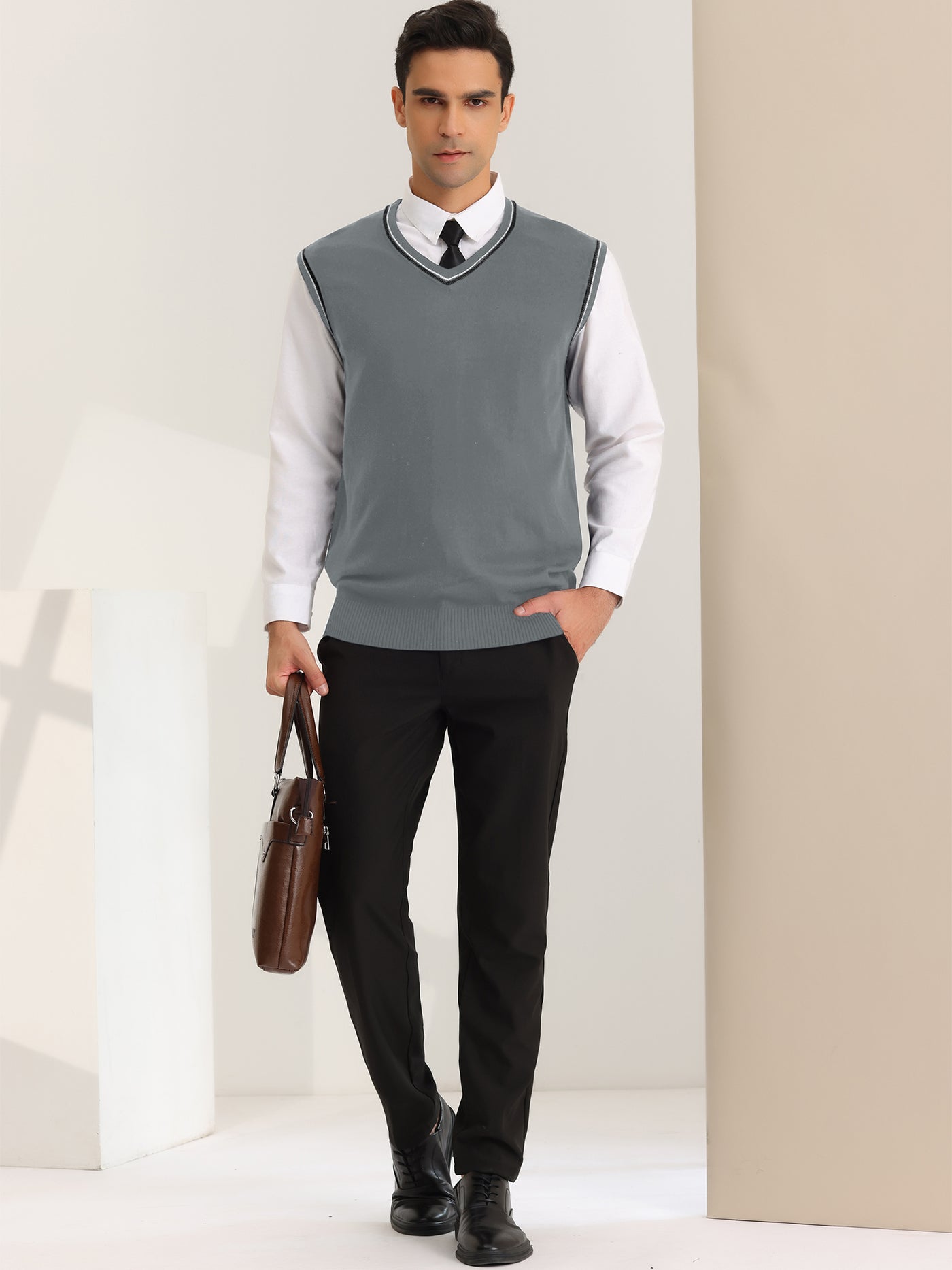Bublédon Men's Business Slim Fit V Neck Sleeveless Knitted Pullover Sweater Vest