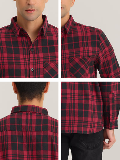 Men's Casual Plaid Shirts Regular Fit Button Closure Long Sleeves Checked Shirt