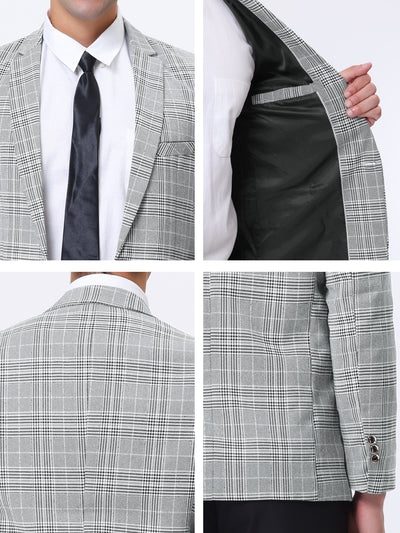 Men's Plaid Dress Blazer One Button Checked Suit Jacket Sports Coat