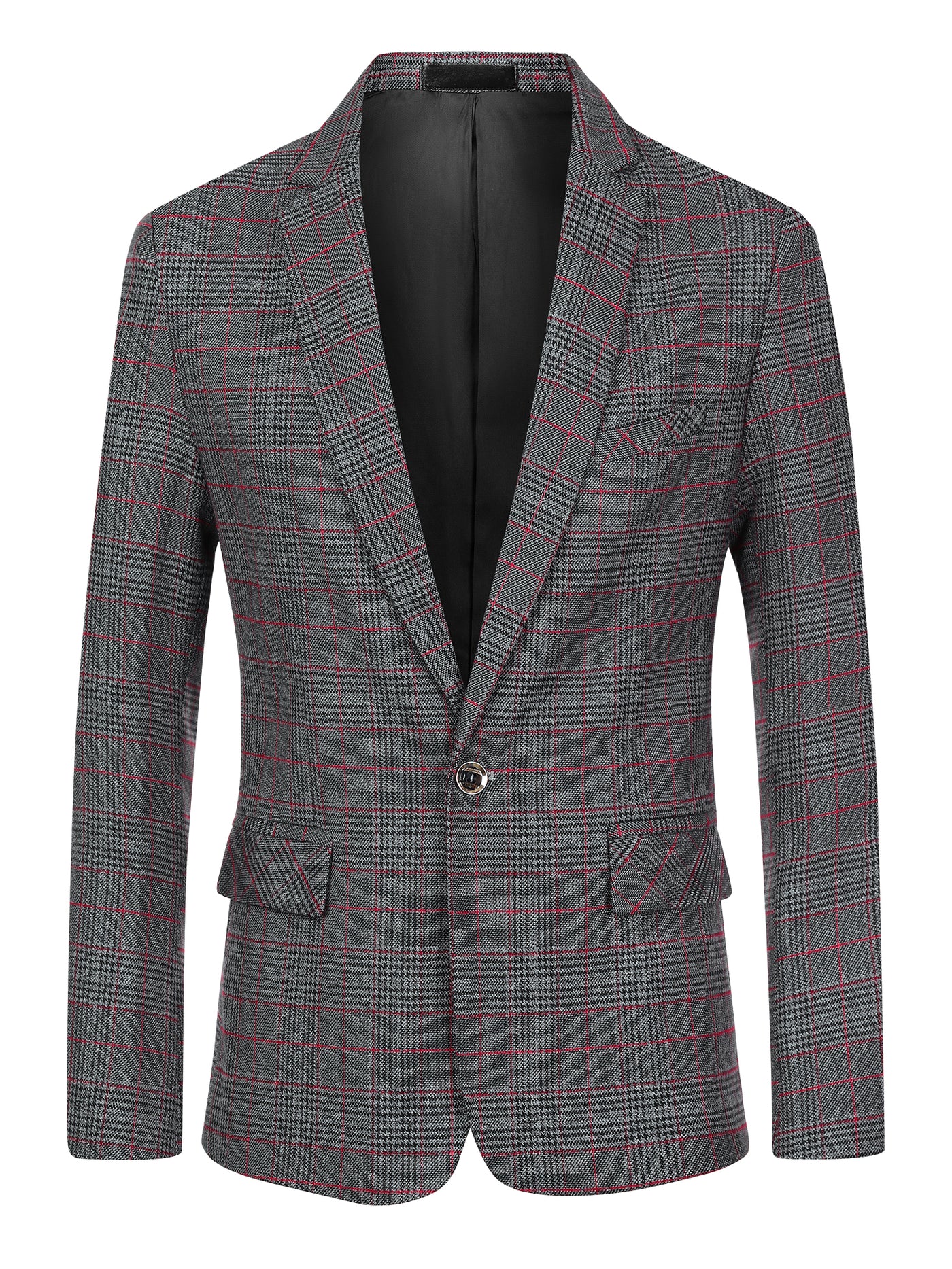 Bublédon Men's Plaid Dress Blazer One Button Checked Suit Jacket Sports Coat