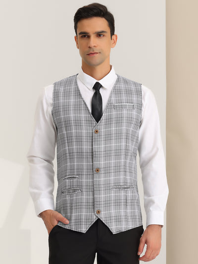 Men's Formal Plaid Waistcoat Button Down Sleeveless Prom Checked Suit Vest