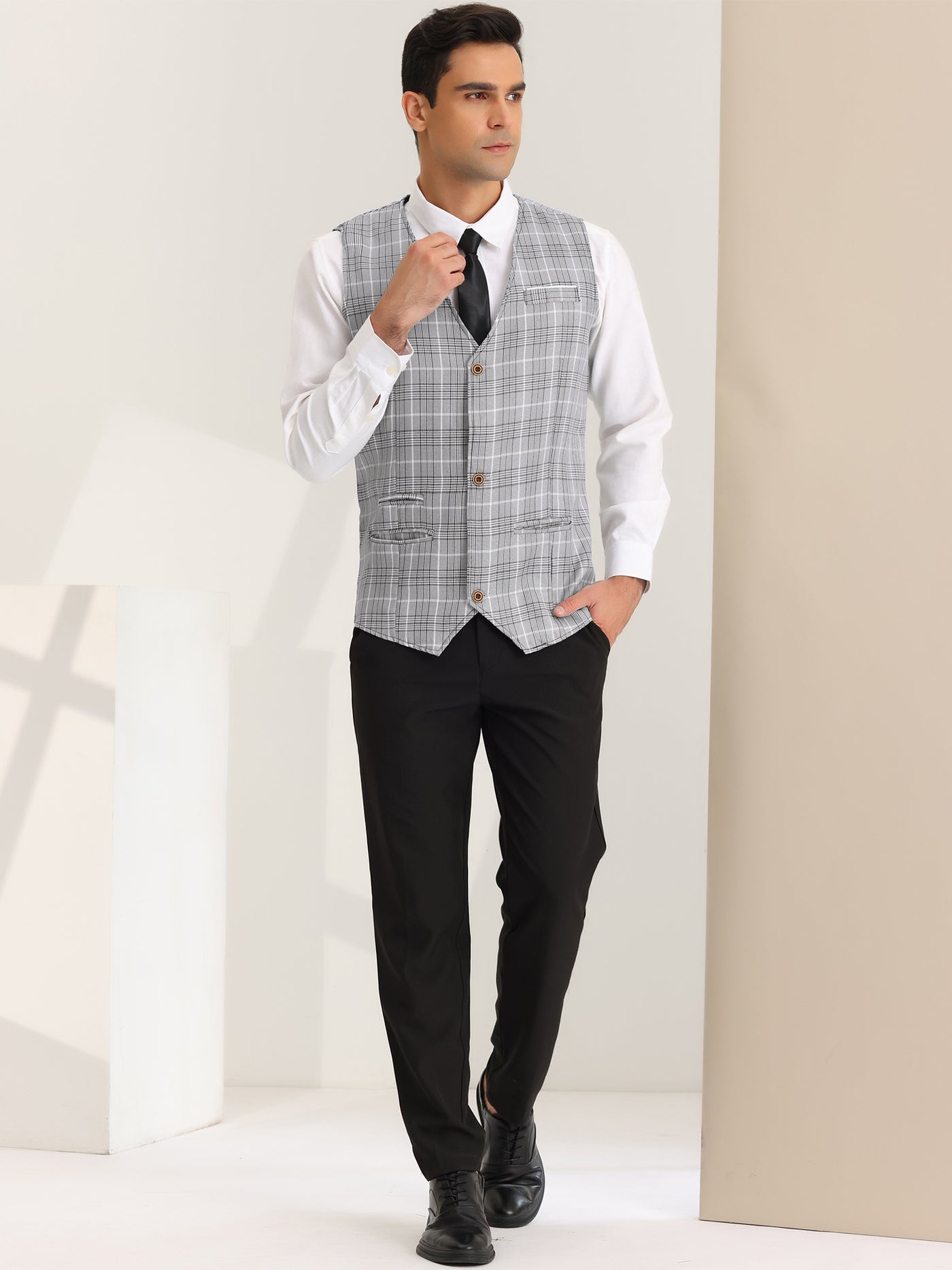 Bublédon Men's Formal Plaid Waistcoat Button Down Sleeveless Prom Checked Suit Vest