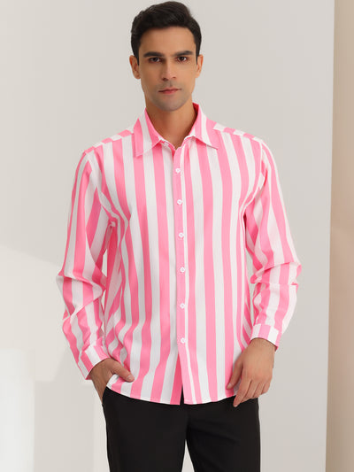 Men's Casual Striped Long Sleeves Button Down Classic Fit Dress Shirts