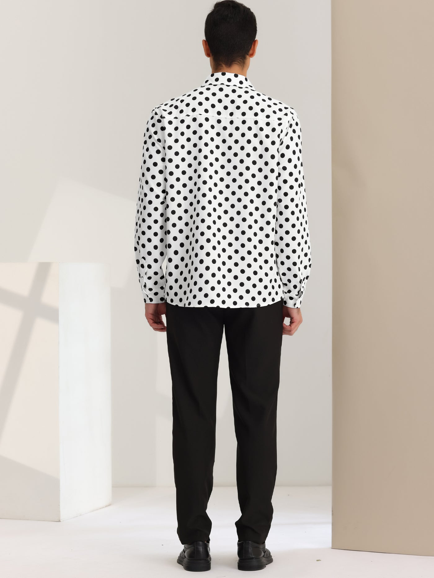 Bublédon Men's Polka Dots Print Dress Shirt Button Down Long Sleeves Casual Shirts