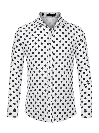 Men's Polka Dots Print Dress Shirt Button Down Long Sleeves Casual Shirts