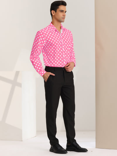 Men's Polka Dots Print Dress Shirt Button Down Long Sleeves Casual Shirts