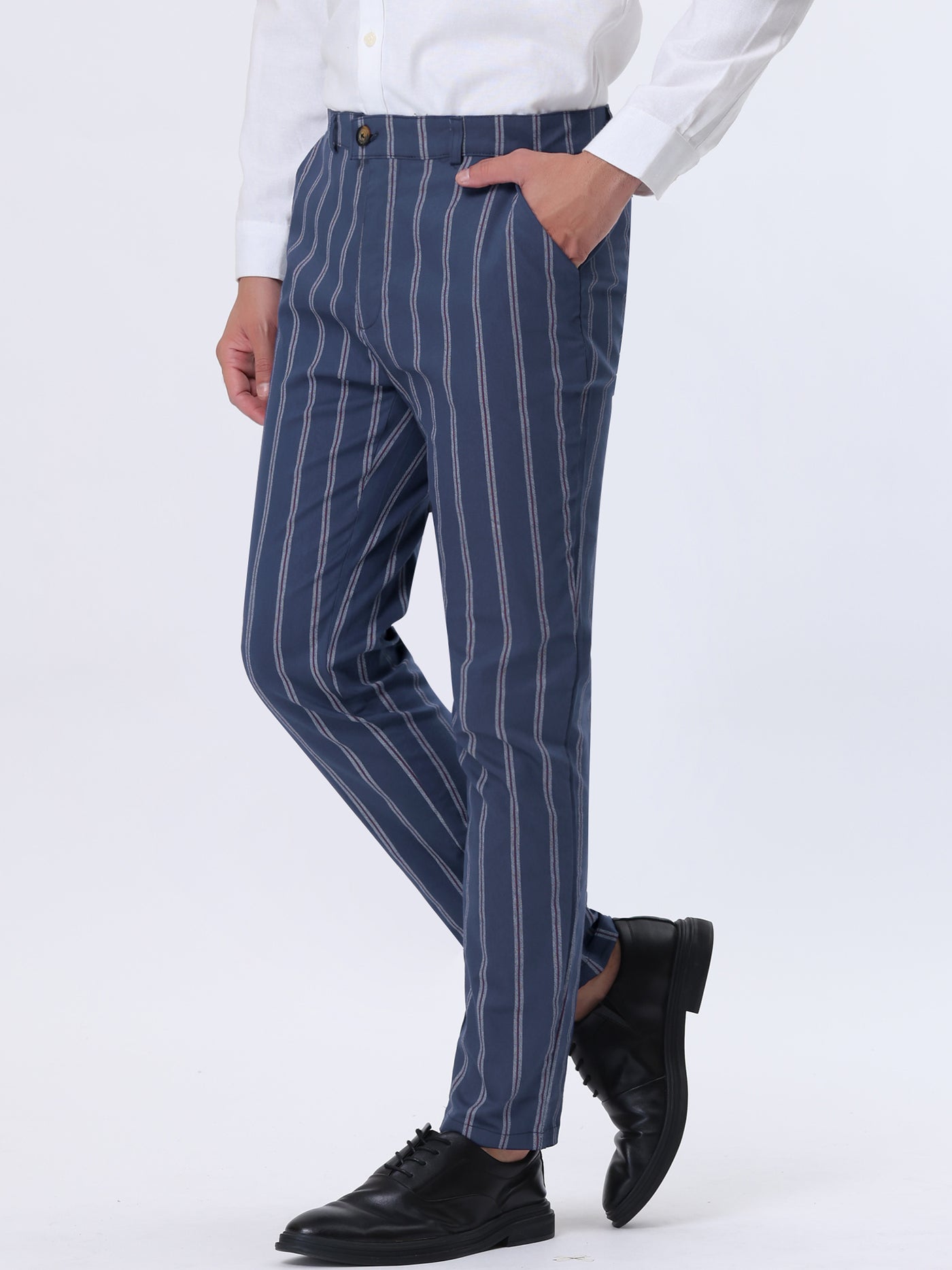 Bublédon Smart Casual Striped Flat Front Zip Business Pants