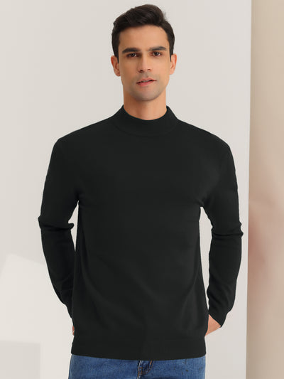 Men's Mock Neck Sweater Solid Color Classic Long Sleeves Knit Pullover