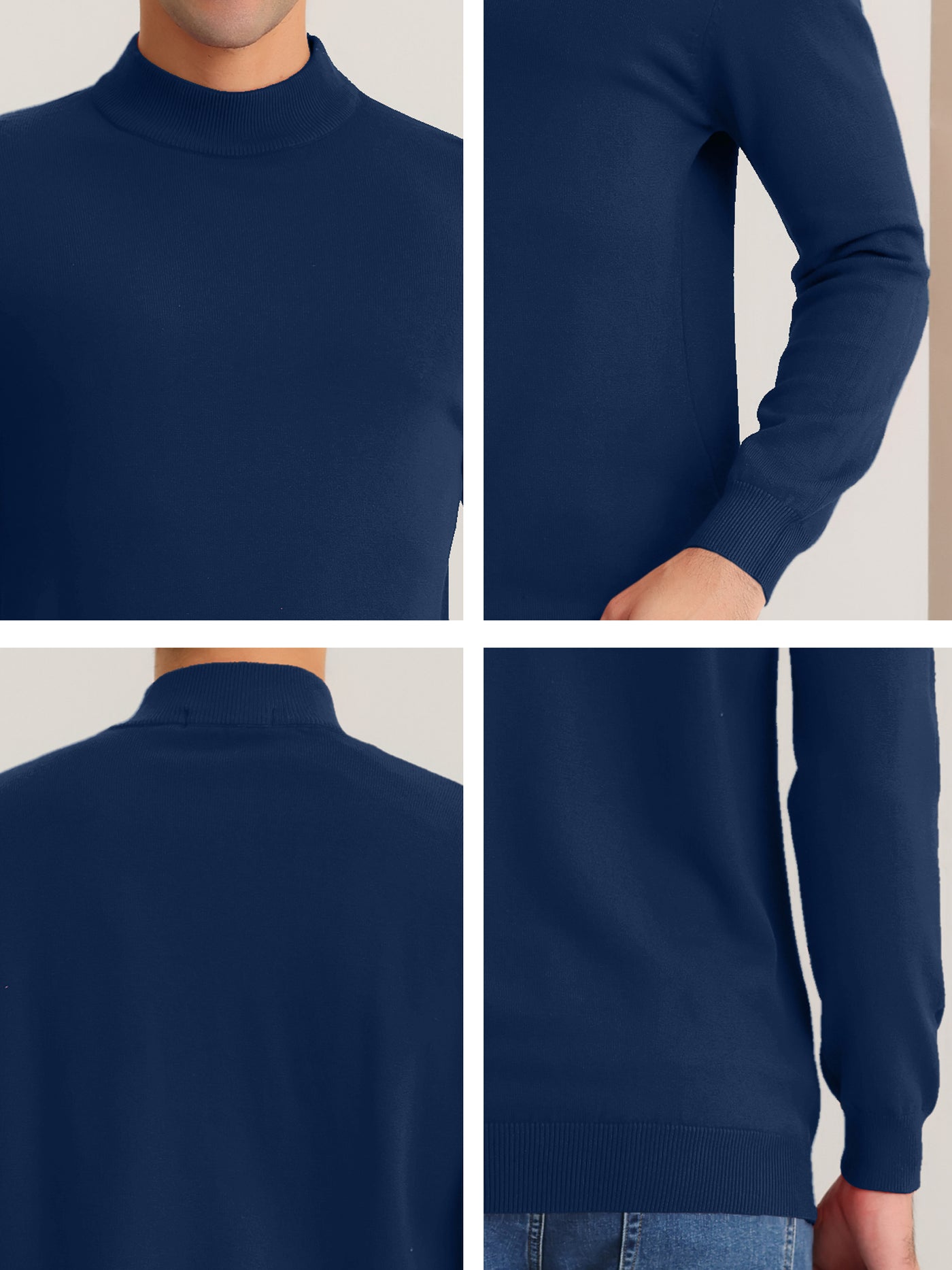Bublédon Men's Mock Neck Sweater Solid Color Classic Long Sleeves Knit Pullover