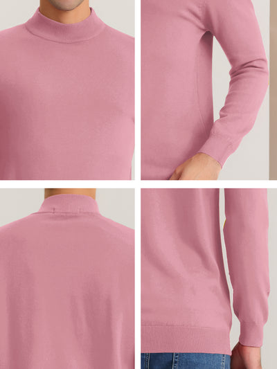 Men's Mock Neck Sweater Solid Color Classic Long Sleeves Knit Pullover