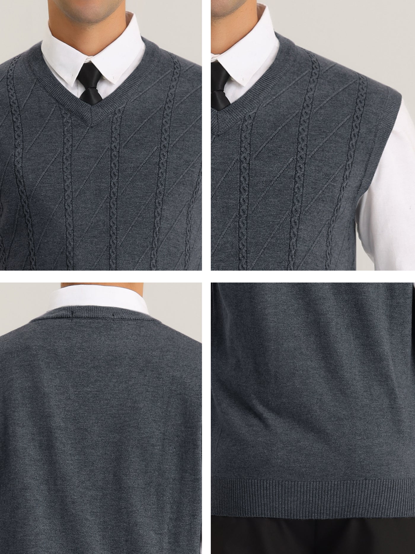 Bublédon Men's Cable Knitted Slim Fit V-Neck Sleeveless Pullover Sweater Vest
