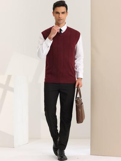 Bublédon Men's Sweater Vest Cable Knitted Slim Fit V-Neck Sleeveless Pullover Sweater
