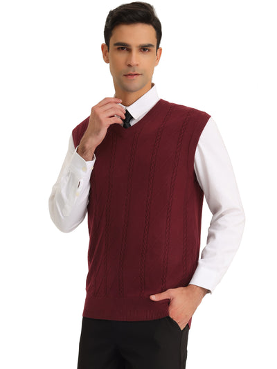 Men's Cable Knitted Slim Fit V-Neck Sleeveless Pullover Sweater Vest
