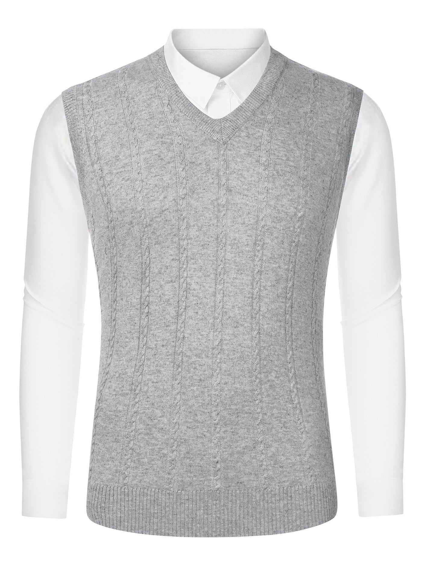 Bublédon Men's Sleeveless V-Neck Solid Color Cable Knitted Sweater Vest
