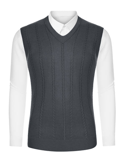 Men's Sleeveless V-Neck Solid Color Cable Knitted Sweater Vest