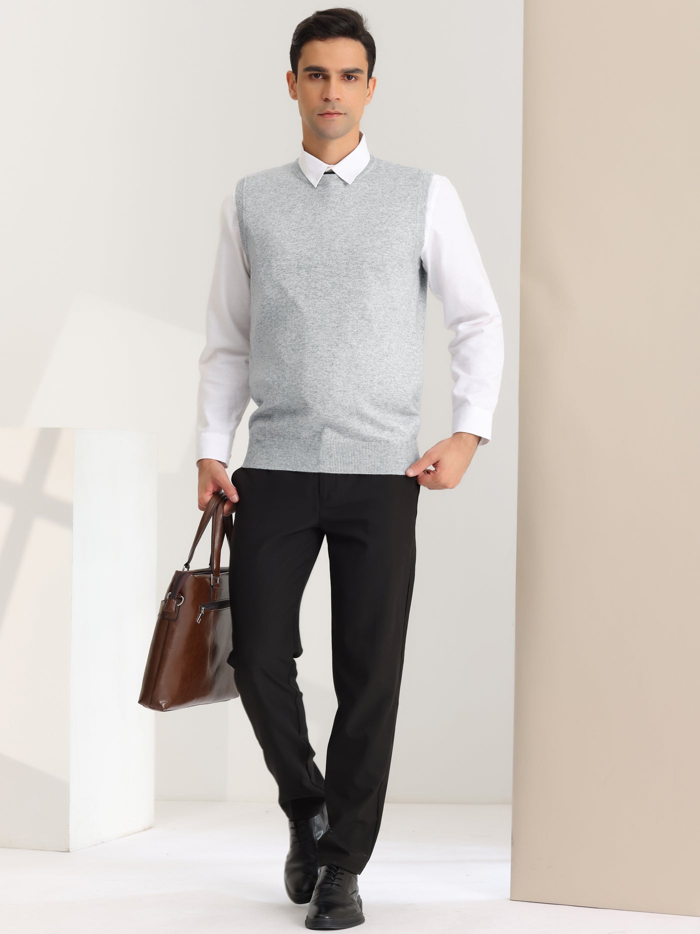 Bublédon Men's Round Neck Solid Color Sleeveless Knitted Pullover Sweater Vest