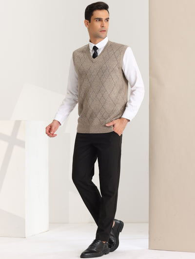 Men's Sleeveless Argyle Sweater Vest Slim Fit V Neck Knitted Pullover Vests