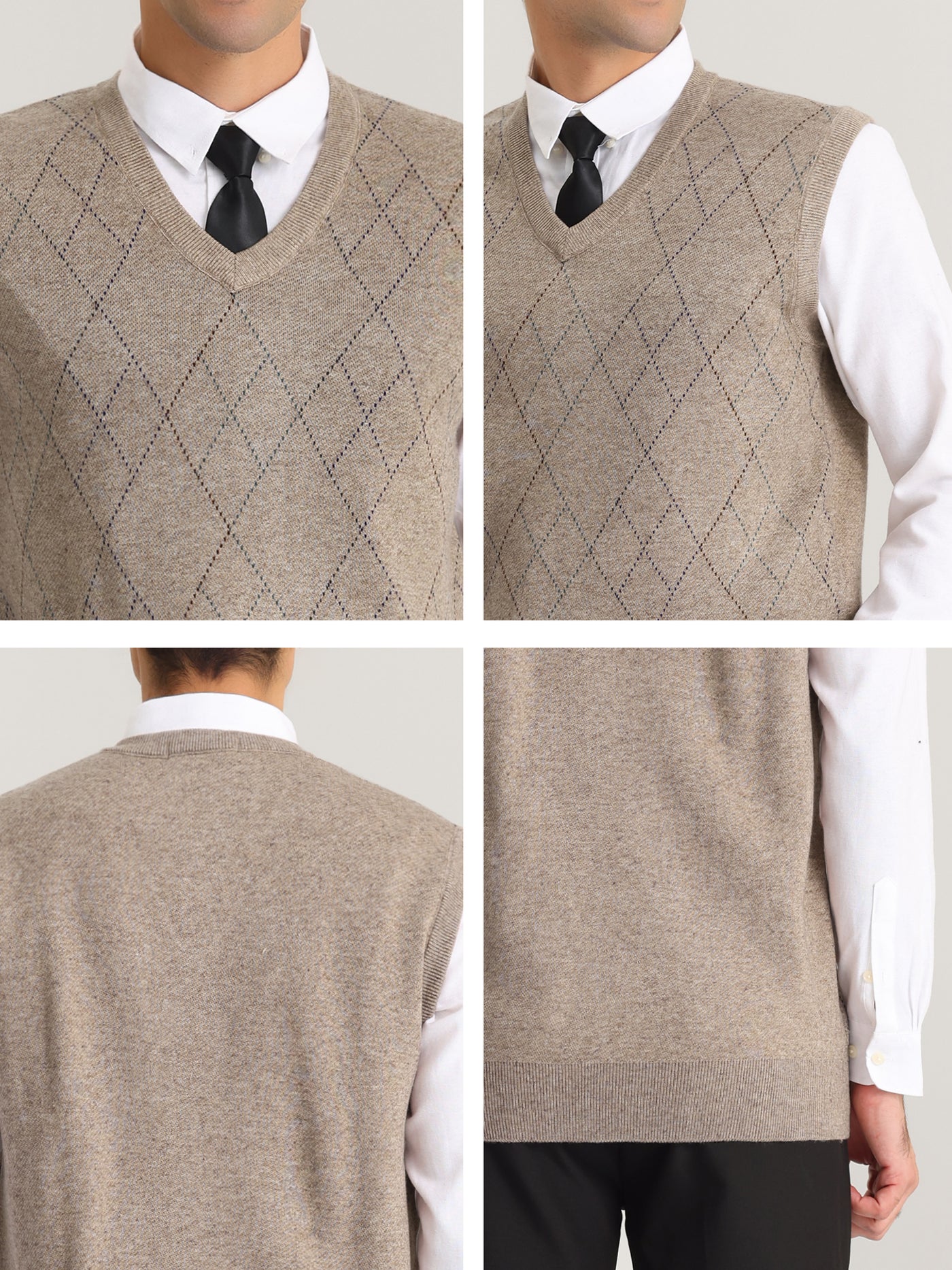 Bublédon Men's Sleeveless Argyle Sweater Vest Slim Fit V Neck Knitted Pullover Vests