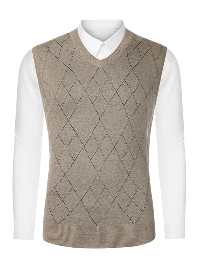 Men's Sleeveless Argyle Sweater Vest Slim Fit V Neck Knitted Pullover Vests