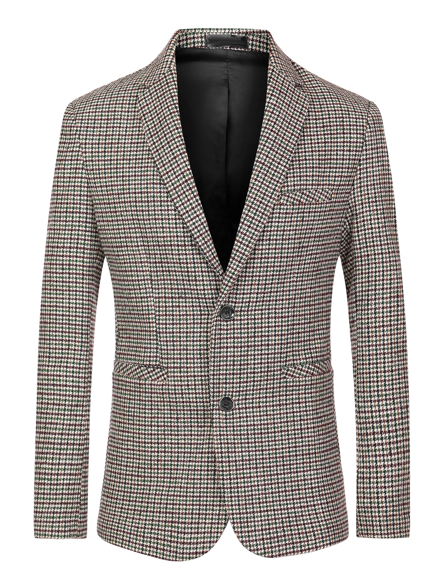 Bublédon Men's Houndstooth Blazer Notched Lapel Suit Jacket Plaid Sports Coat
