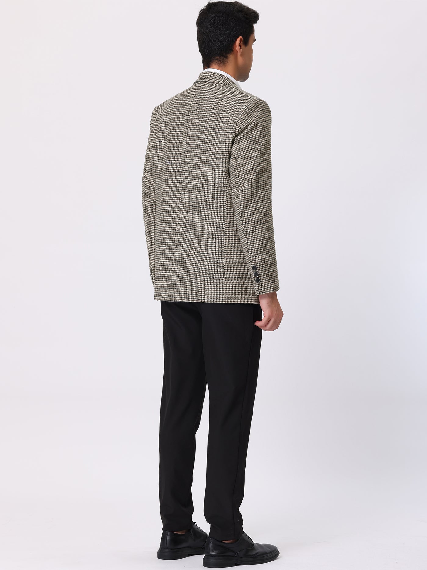 Bublédon Men's Houndstooth Blazer Notched Lapel Suit Jacket Plaid Sports Coat