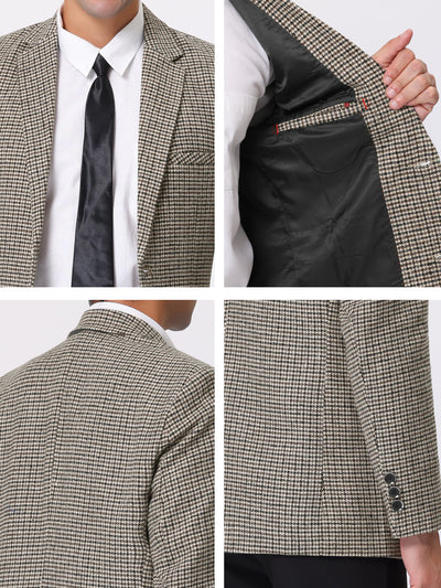 Men's Houndstooth Blazer Notched Lapel Suit Jacket Plaid Sports Coat