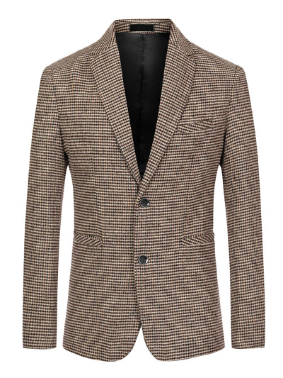 Men's Houndstooth Blazer Notched Lapel Suit Jacket Plaid Sports Coat