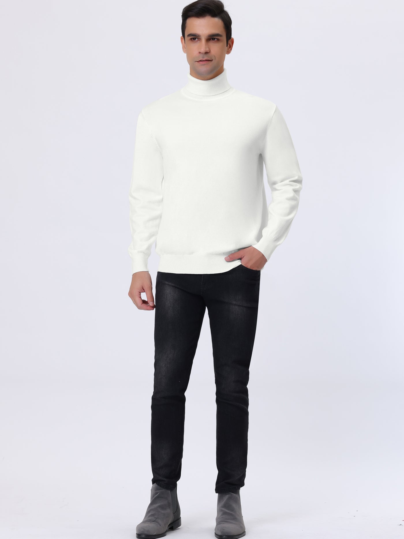 Bublédon Men's Turtleneck Sweater Long Sleeves Solid Color Casual Knitted Jumpers