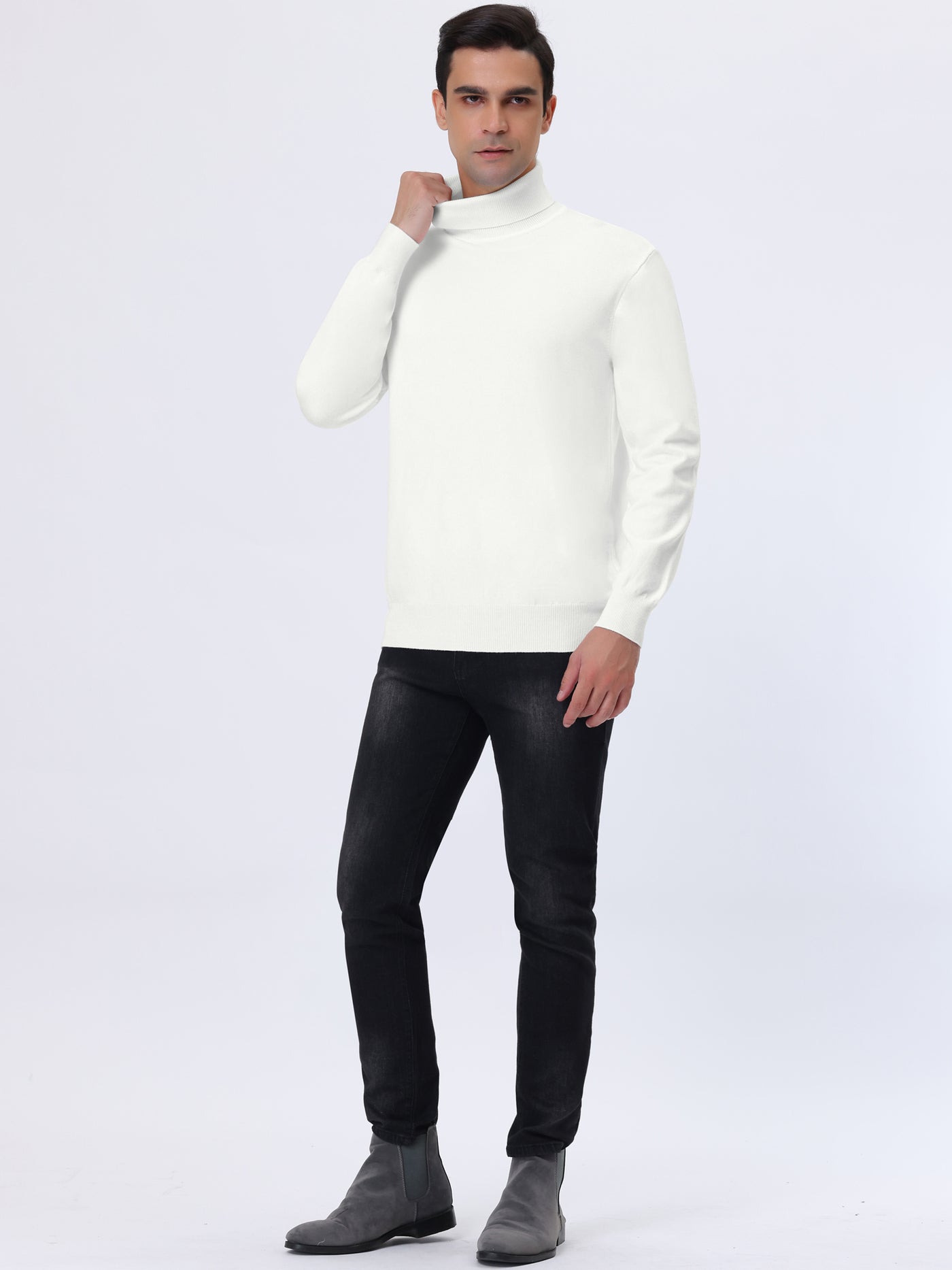 Bublédon Men's Turtleneck Sweater Long Sleeves Solid Color Casual Knitted Jumpers