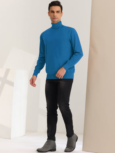 Men's Turtleneck Sweater Long Sleeves Solid Color Casual Knitted Jumpers