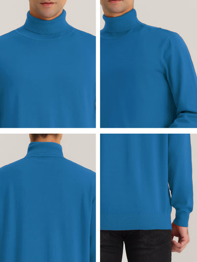 Men's Turtleneck Sweater Long Sleeves Solid Color Casual Knitted Jumpers
