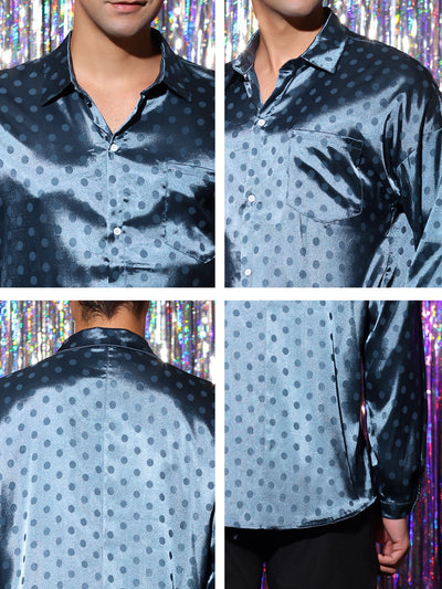 Men's Satin Printed Button Down Long Sleeves Formal Dress Shirts