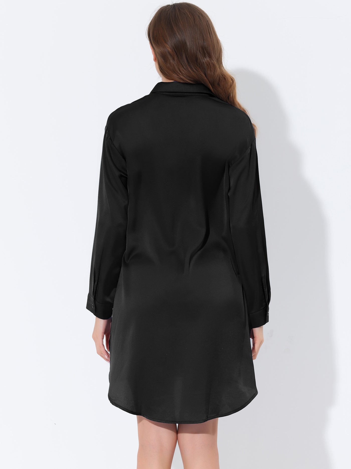 Bublédon Women's Long Sleeves Button Down Shirt Dress Satin Nightgown