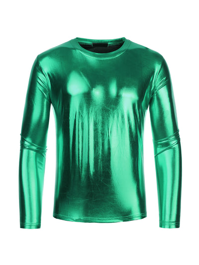 Men's Metallic T-Shirt Round Neck Shining Disco Long Sleeve Shirt
