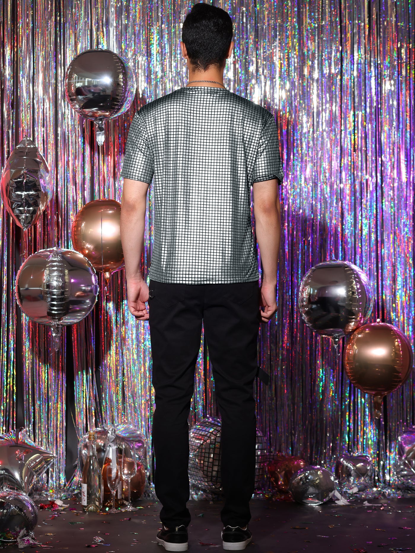 Bublédon Men's Metallic T-Shirt Crew Neck Short Sleeves Shiny Party Nightclub Tee Shirt