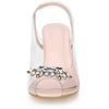 Perphy Clear Slingback Rhinestone Peep Toe Block Heels Sandals
