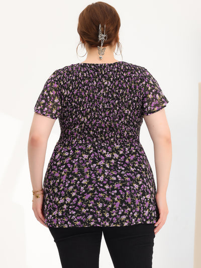 Peplum Ditsy Floral Spring Round Neck Blouse