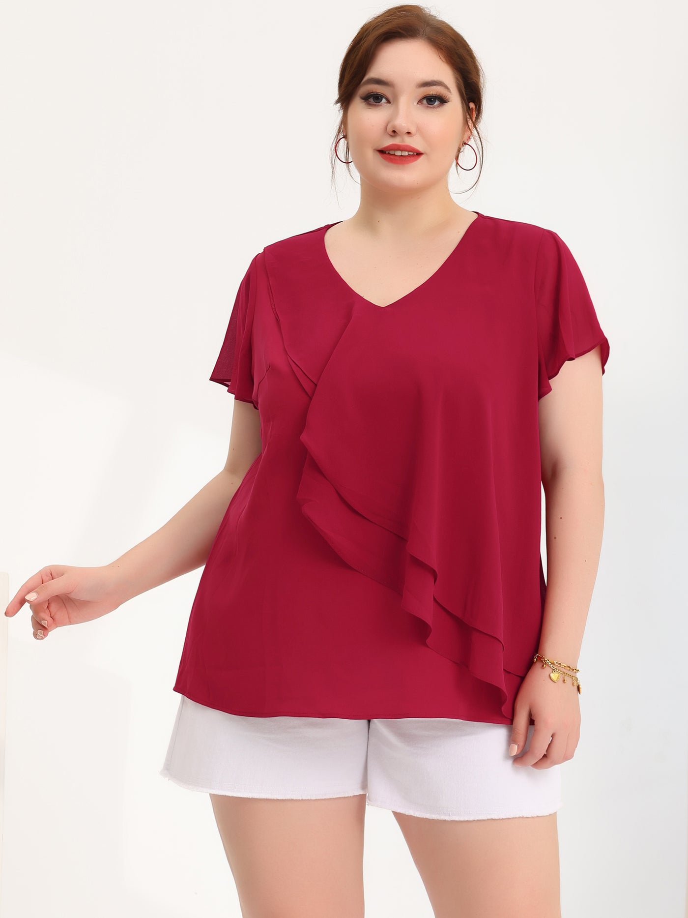 Bublédon Woven Relax Fit Summer V Neck Layers Blouse