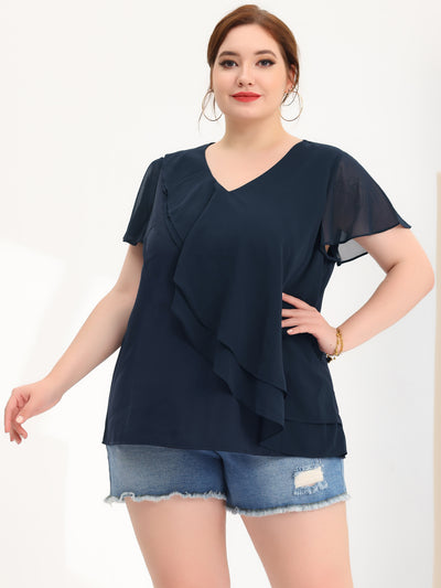 Woven Relax Fit Summer V Neck Layers Blouse