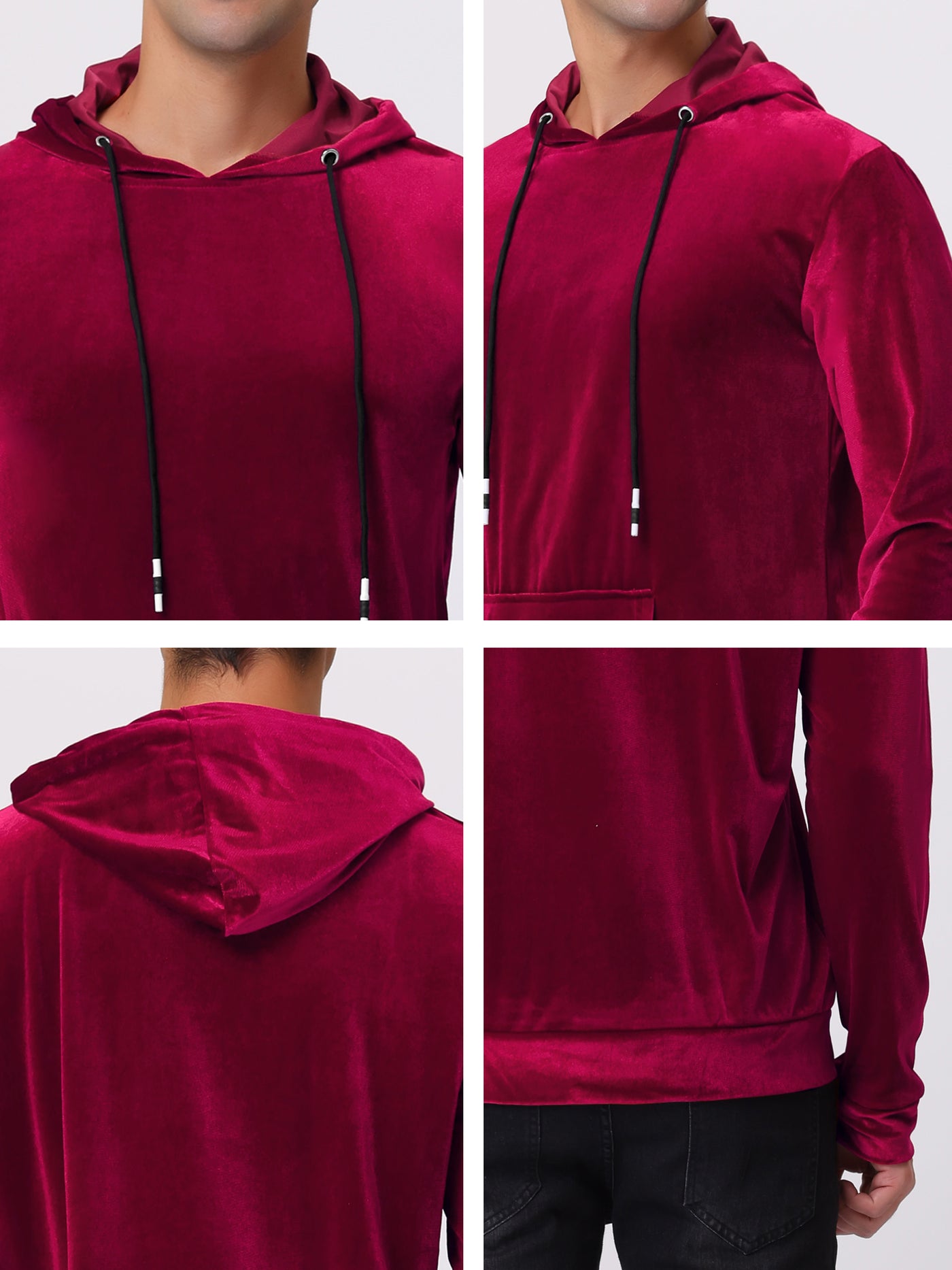 Bublédon Men's Velvet Hoodie Sweatshirts Solid Color Long Sleeves Hooded Pullover
