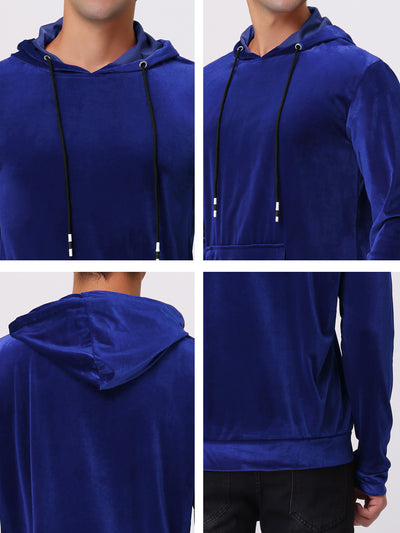Men's Velvet Hoodie Sweatshirts Solid Color Long Sleeves Hooded Pullover