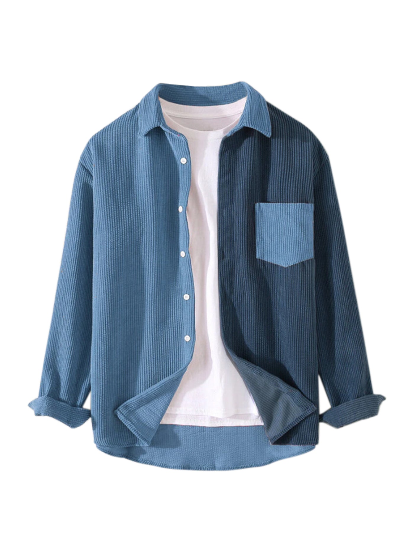 Bublédon Men's Patchwork Corduroy Shirts Button Long Sleeves Color Block Shirt Jacket