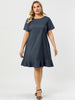 Basic Solid Short Sleeve Ruffle Hem Plus Size Dress