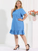 Basic Solid Short Sleeve Ruffle Hem Plus Size Dress