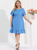 Basic Solid Short Sleeve Ruffle Hem Plus Size Dress