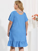 Basic Solid Short Sleeve Ruffle Hem Plus Size Dress